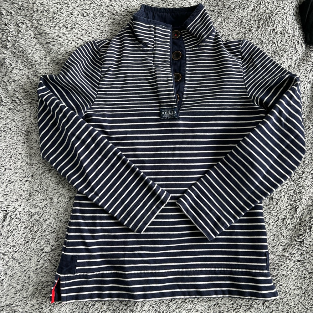 Joules Navy Striped Pullover with Orange detail